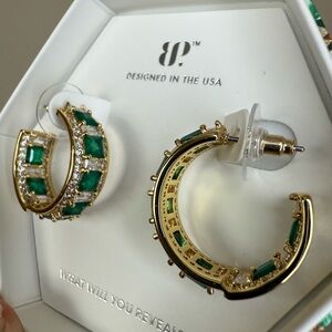 Gold and Green Gemstone Hoop Earrings